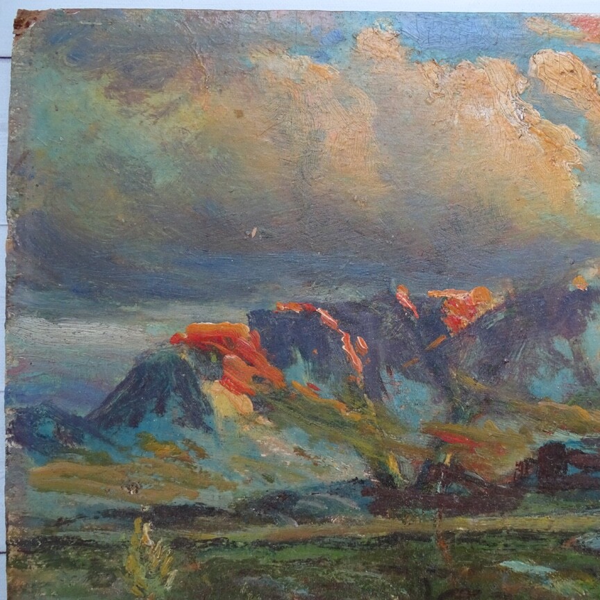 Antique American Southwest Impressionism Oil Painting Mountains A.T. Moran 14×10