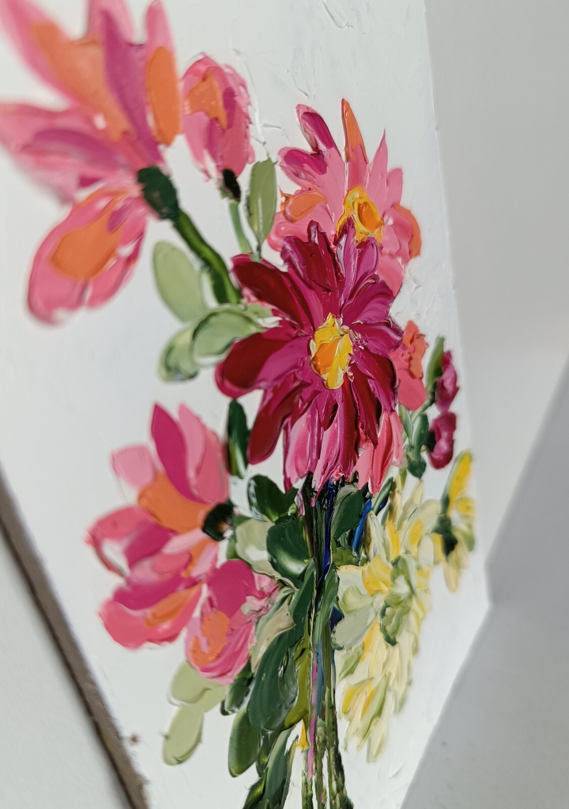 chrysanthemum crown daisy flowers floral impasto oil painting 5 by 7 inches