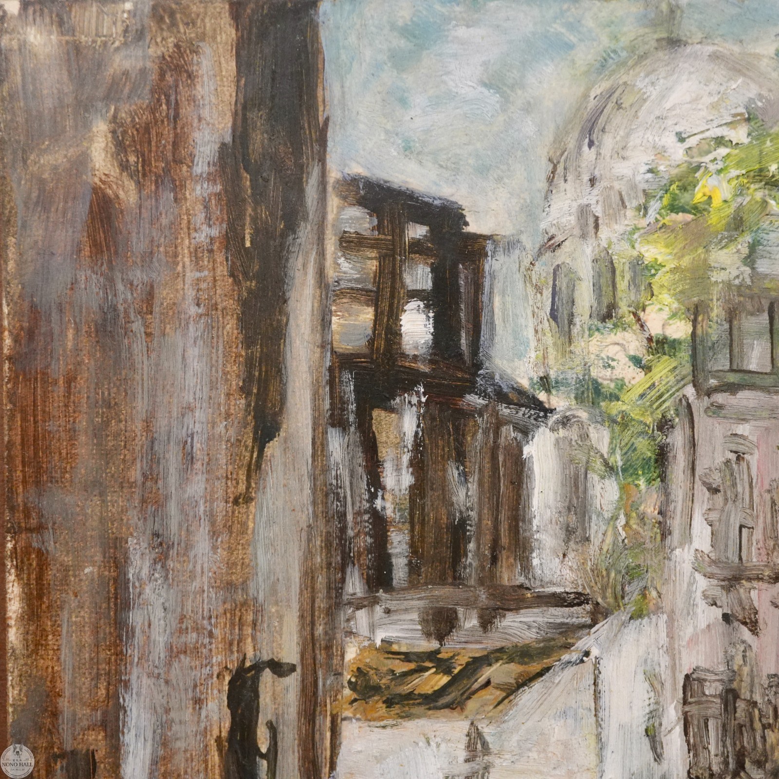 Vintage Original Impressionist Cityscape Oil Painting «Echoes of An Old Street»