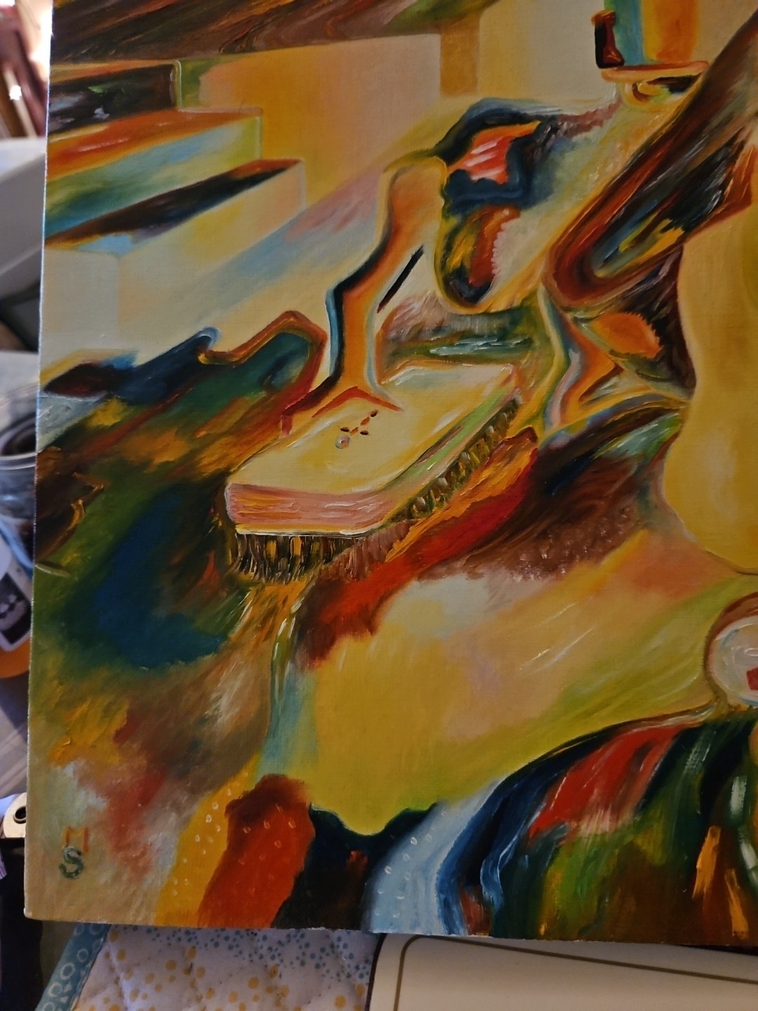 Original VTG 1984 Abstract Art Oil On Linen «Cheating Hearts» Michael B.Stuart