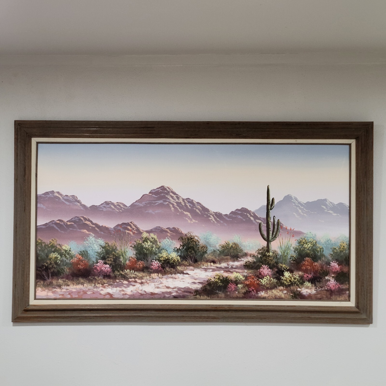 Large Oil Painting Henderson Dusk Desert Bloom 48 X 24 in