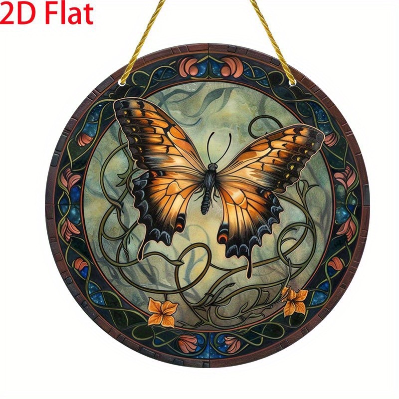 8″ Butterfly Flower Round Wall Art, Home Decor