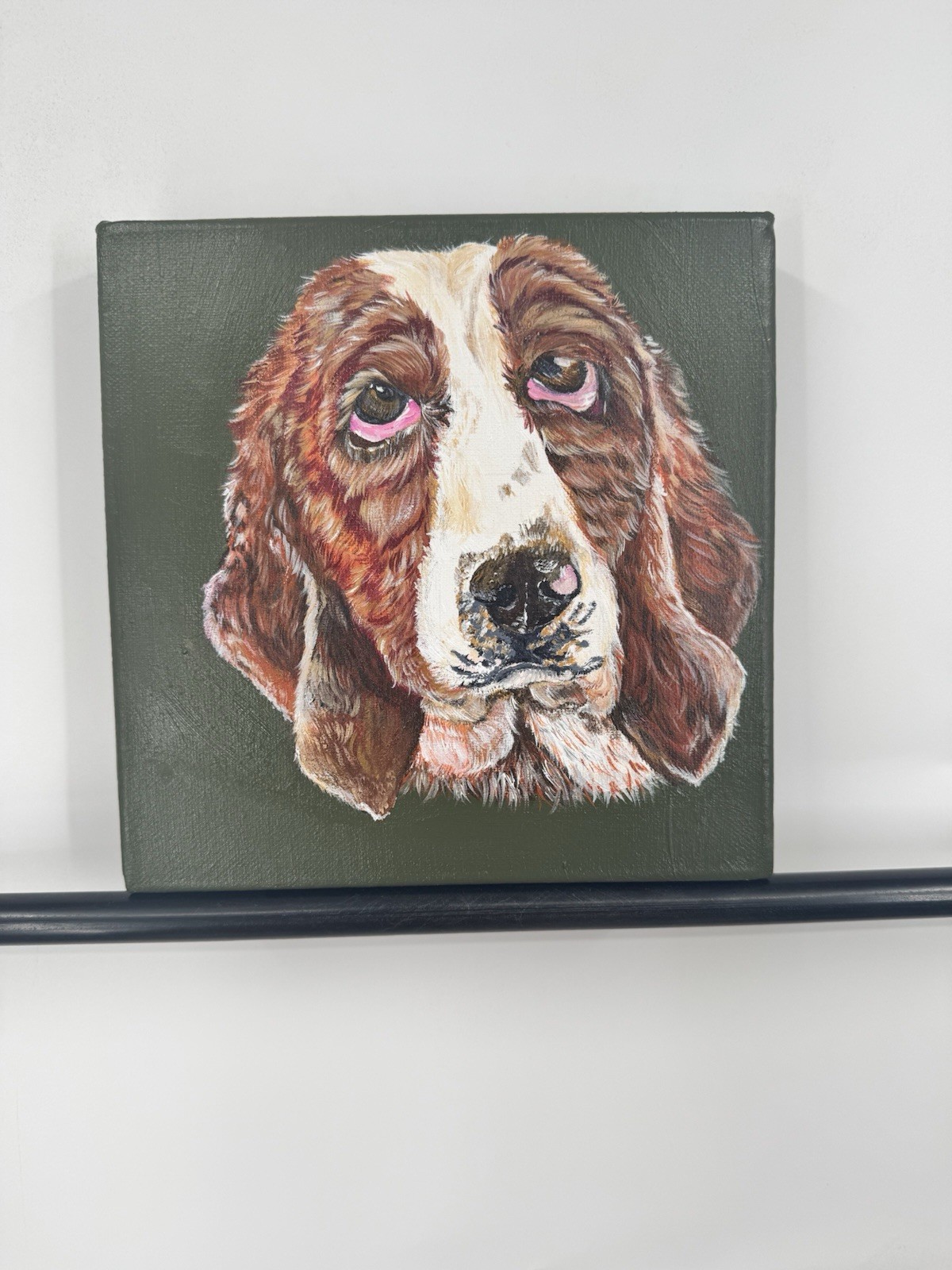 Original Hand Acrylic Painted Basset Hound Dog Portrait Ashley Leary Pet Canine