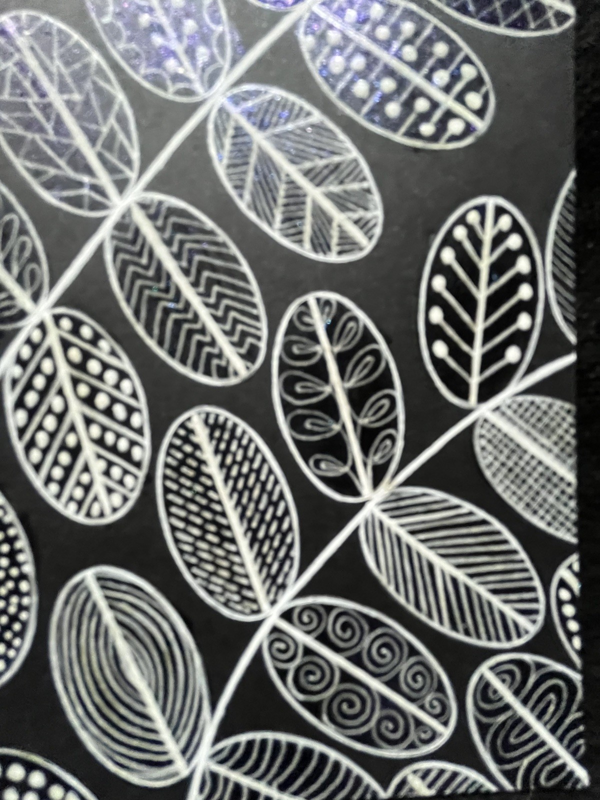 Original ACEO Art Card Painting white ink leaves