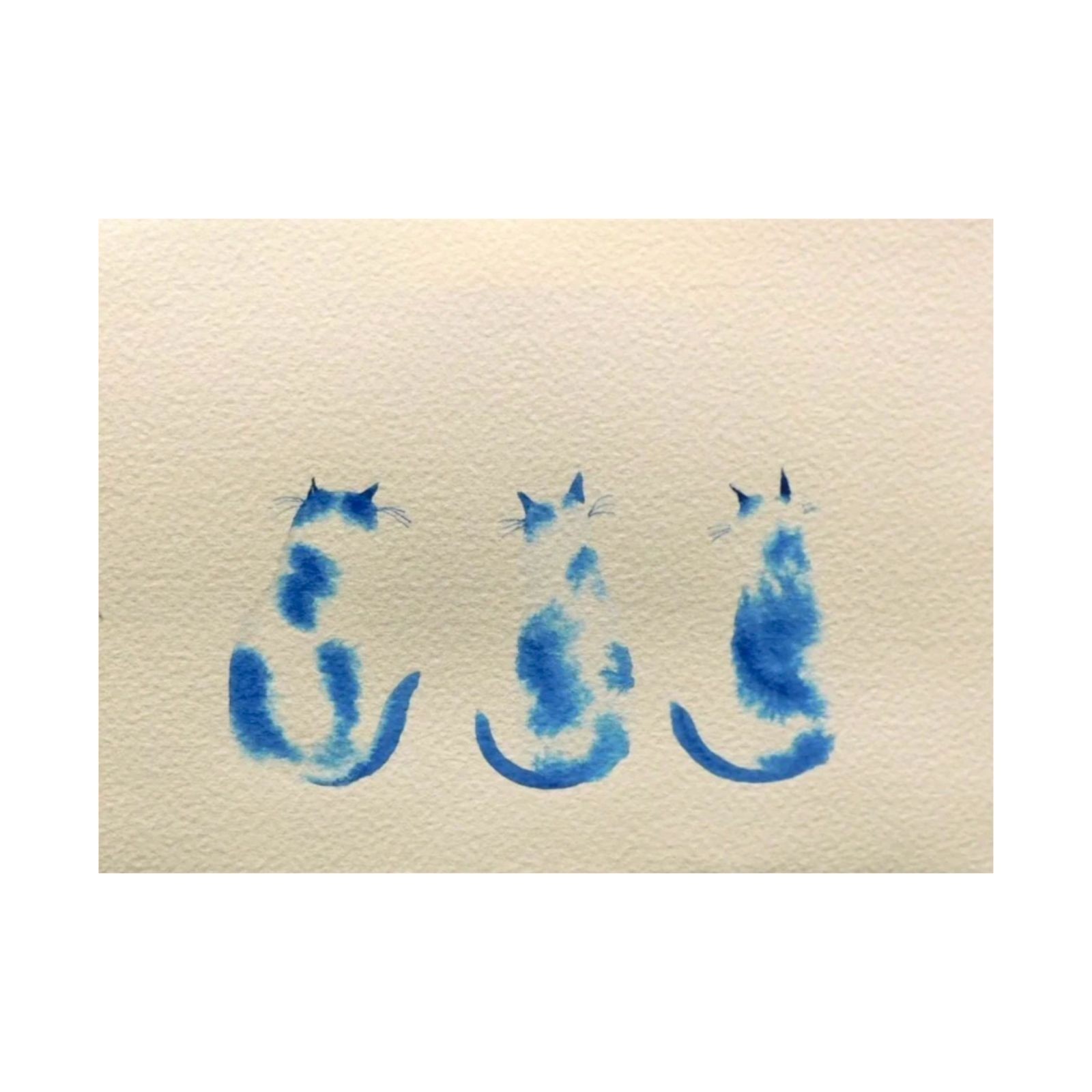 Three Blue Cats Original Naive Folk Outsider Art Serene Peace 5.5×7.5 Potocki