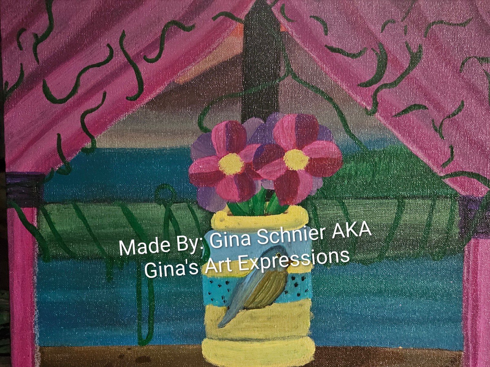 Original 11x14in Acrylic Canvas «Looking Out The Window»