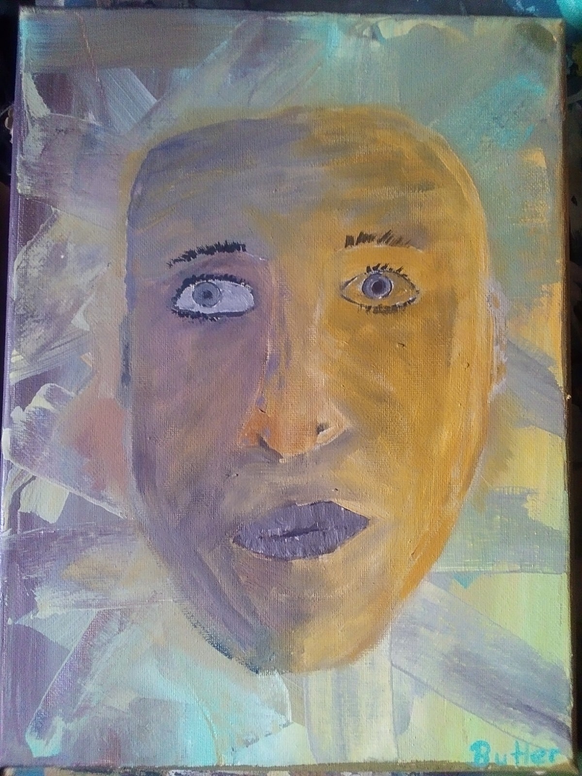 AI Awareness 9×12″ Abstract Stretched Canvas Painting Signed By Leland Butler