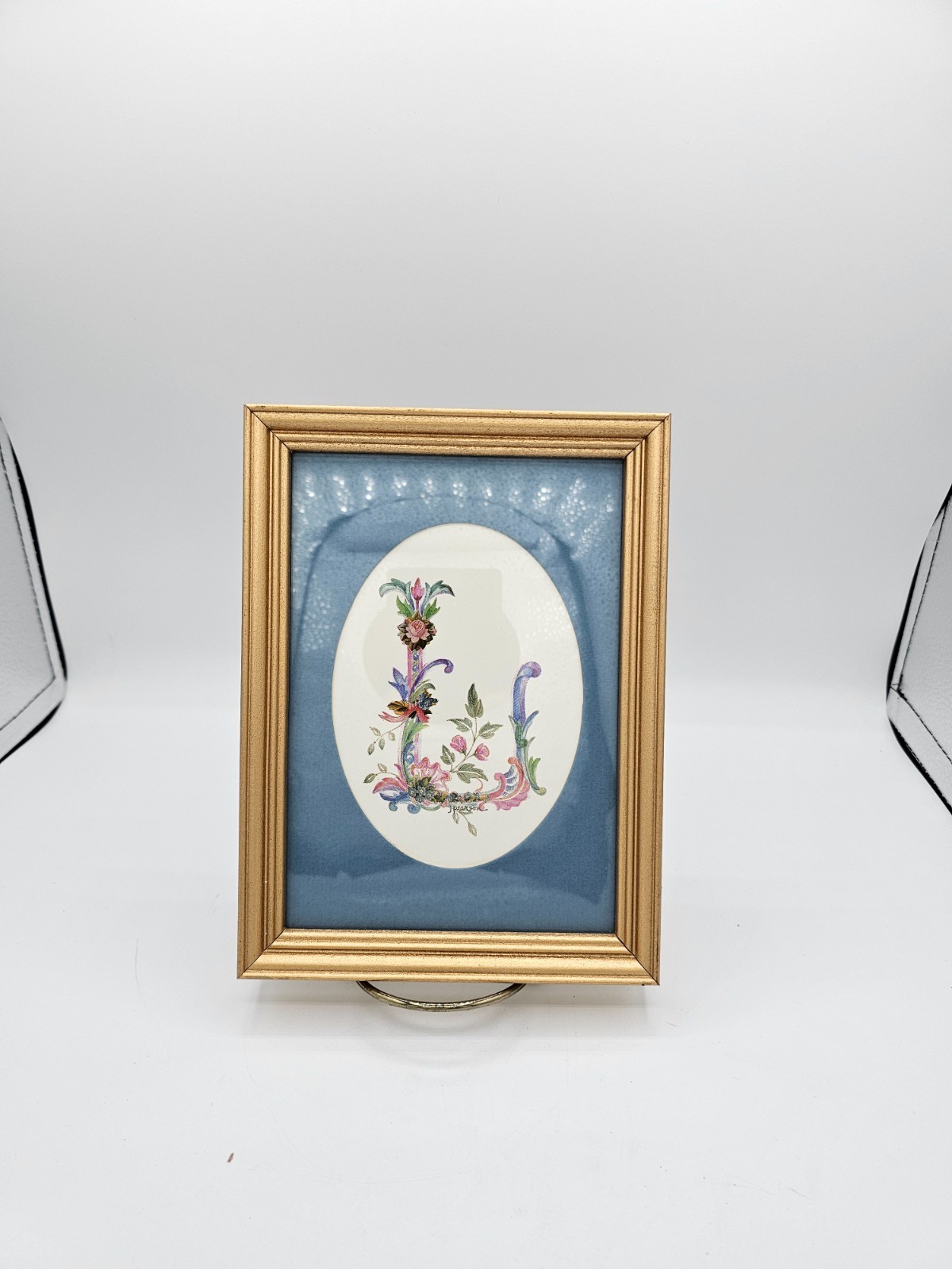 Vtg Framed Floral Monogram «B» Signed J. Pearson Watercolor Print Ornate