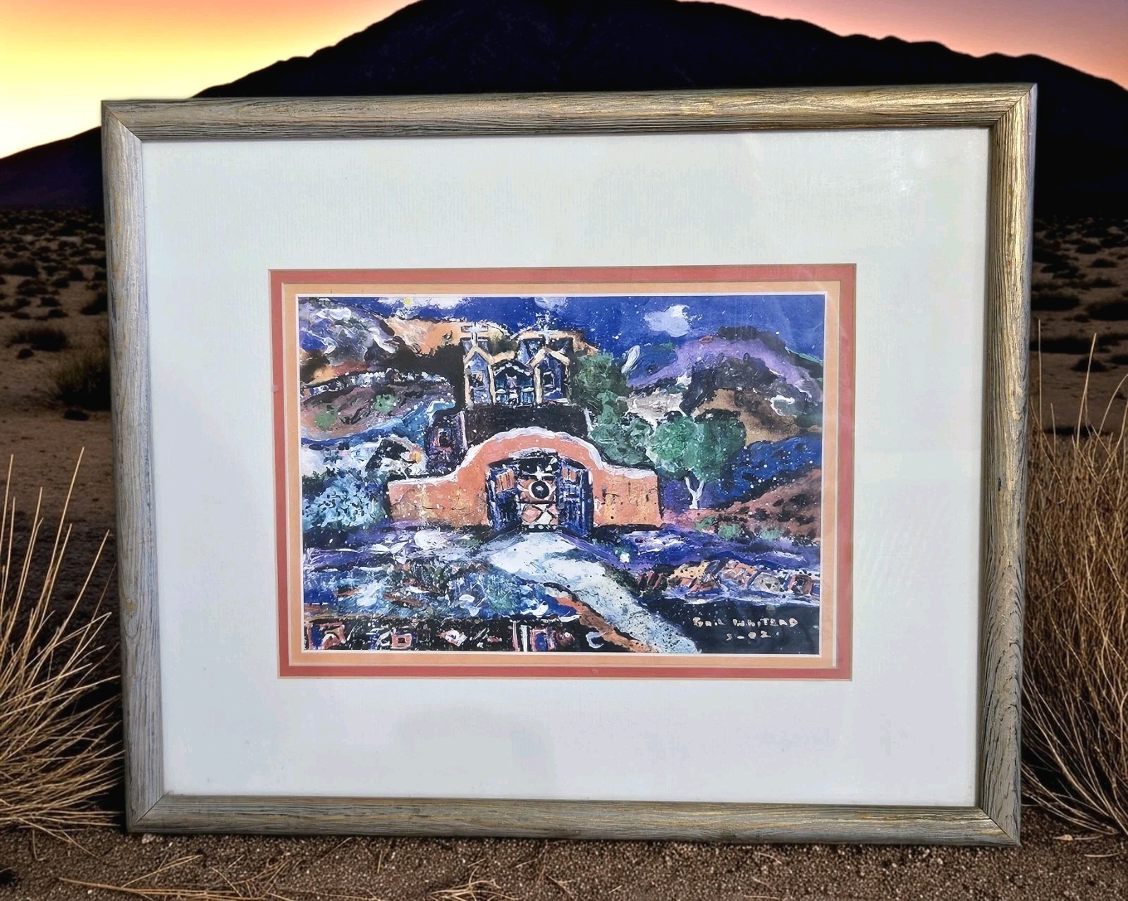 El Santuario De Chimayo Art Hand Painted Wood Framed Matted Signed 14×17