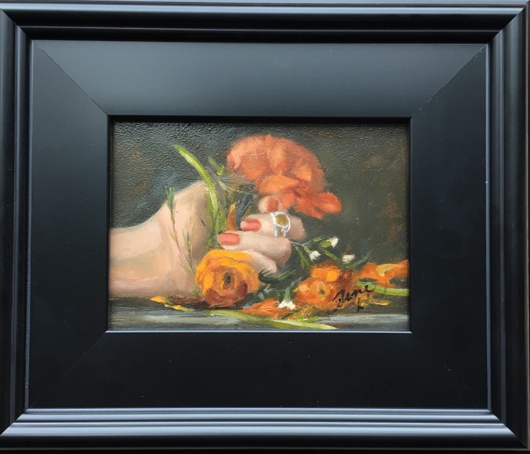 Original Oil Still Life/Flowers/Hand-Signed 5×7 inch-Oil on Panel-3 inch Frame
