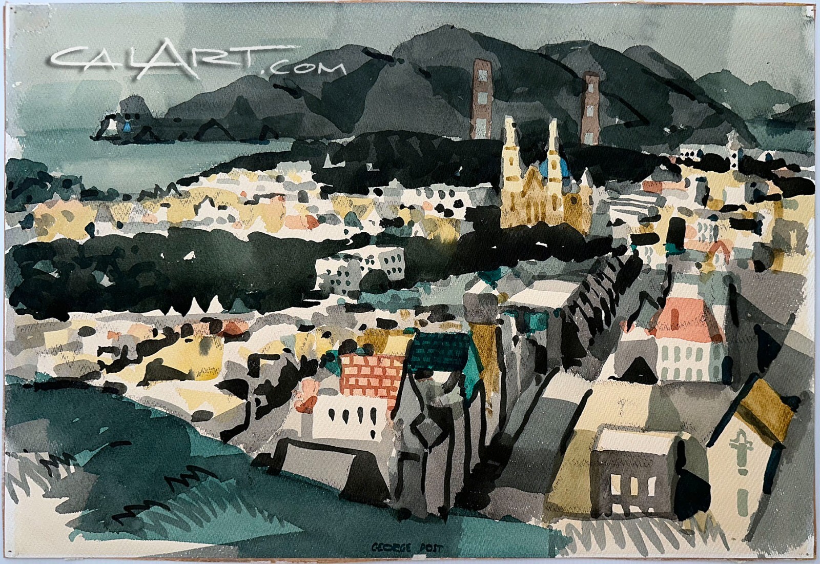 1950s SAN FRANCISCO CITYSCAPE by CaLiFoRnia REGIONALIST GEORGE POST – MODERNISM