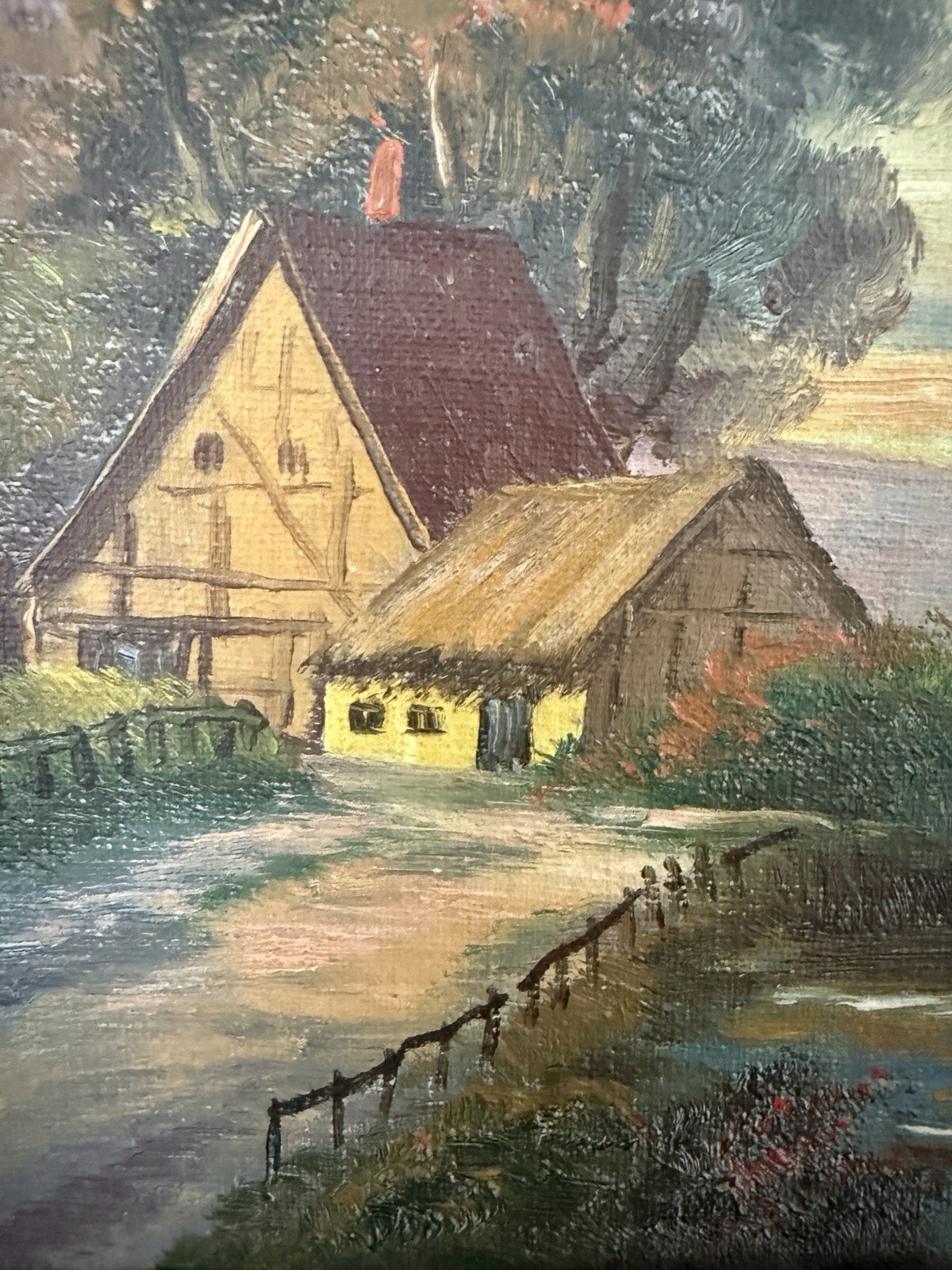 Vintage Small Hand Painted Oil Painting Carl Roth Framed Cottage Landscape Art