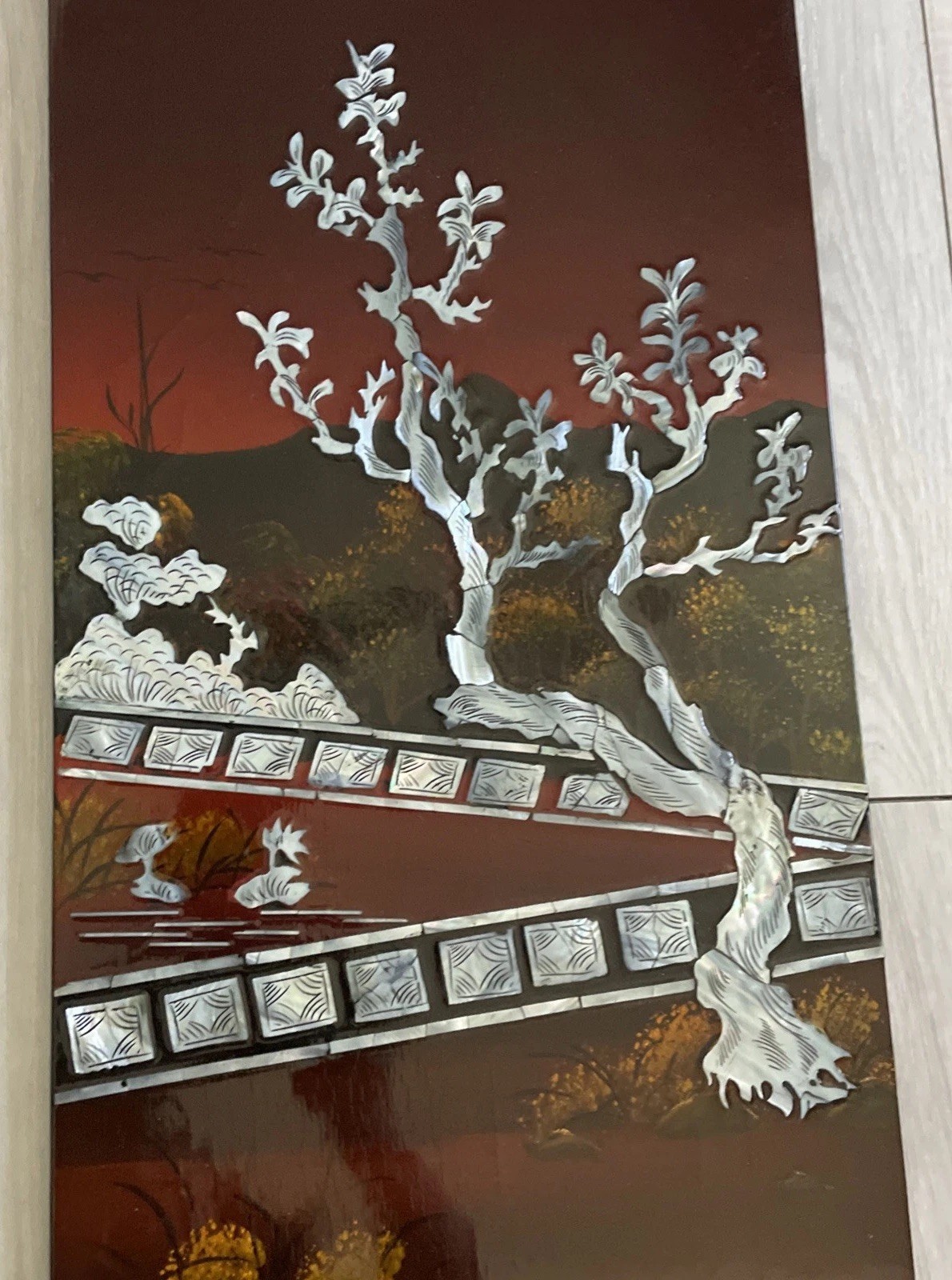 Asian Vietnamese 4 Lacquer Piece Artwork 23″HX45.6″L