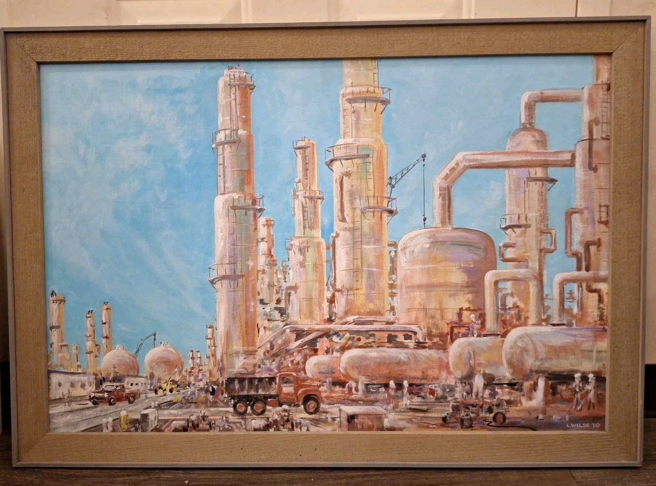 Leon Graves Wilde 1926 – 2018 Andover Mass. Artist Oil Painting Quincy Refinery