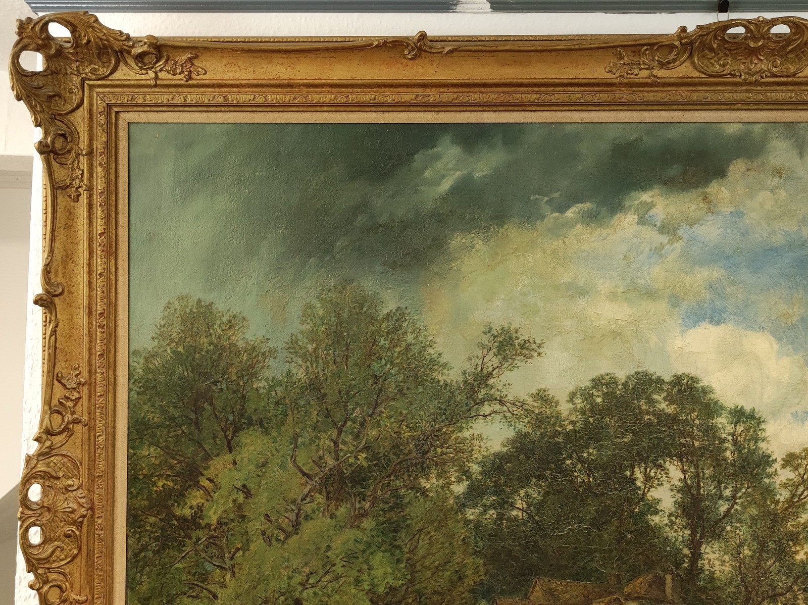 SIGNED 19TH CENTURY LARGE ORIGINAL OIL PAINTING ENGLISH PASTORAL LANDSCAPE