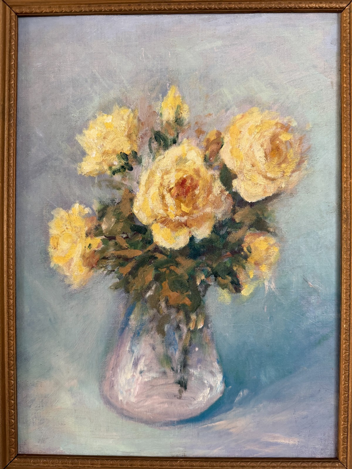 Vintage Original Oil Painting Still Life Impressionist Framed Floral Roses Art