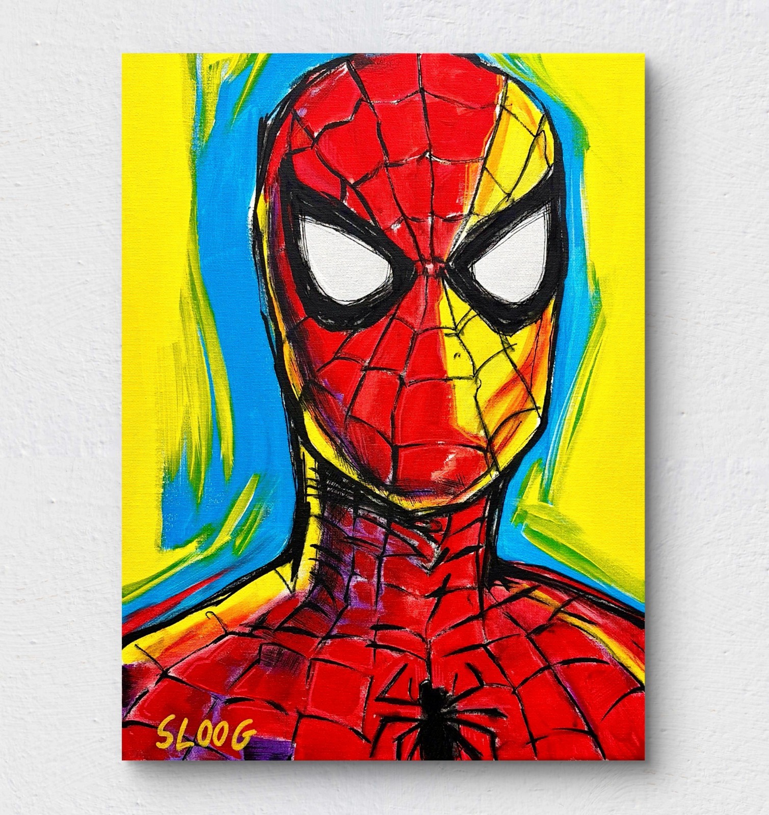 SLOOG Original Art Comics Painting on Canvas Expressionism 12×16 Spiderman