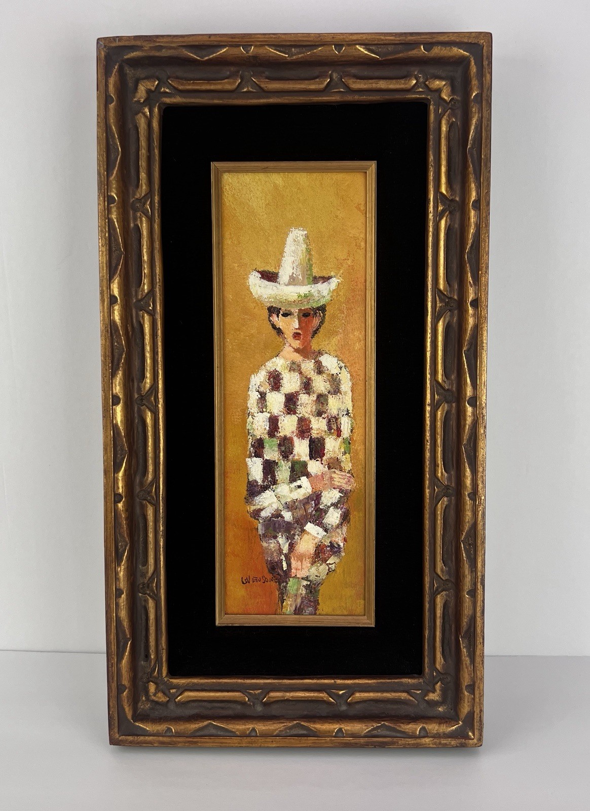 Mid Century Painting Stylized Man Signed G Venson 17in
