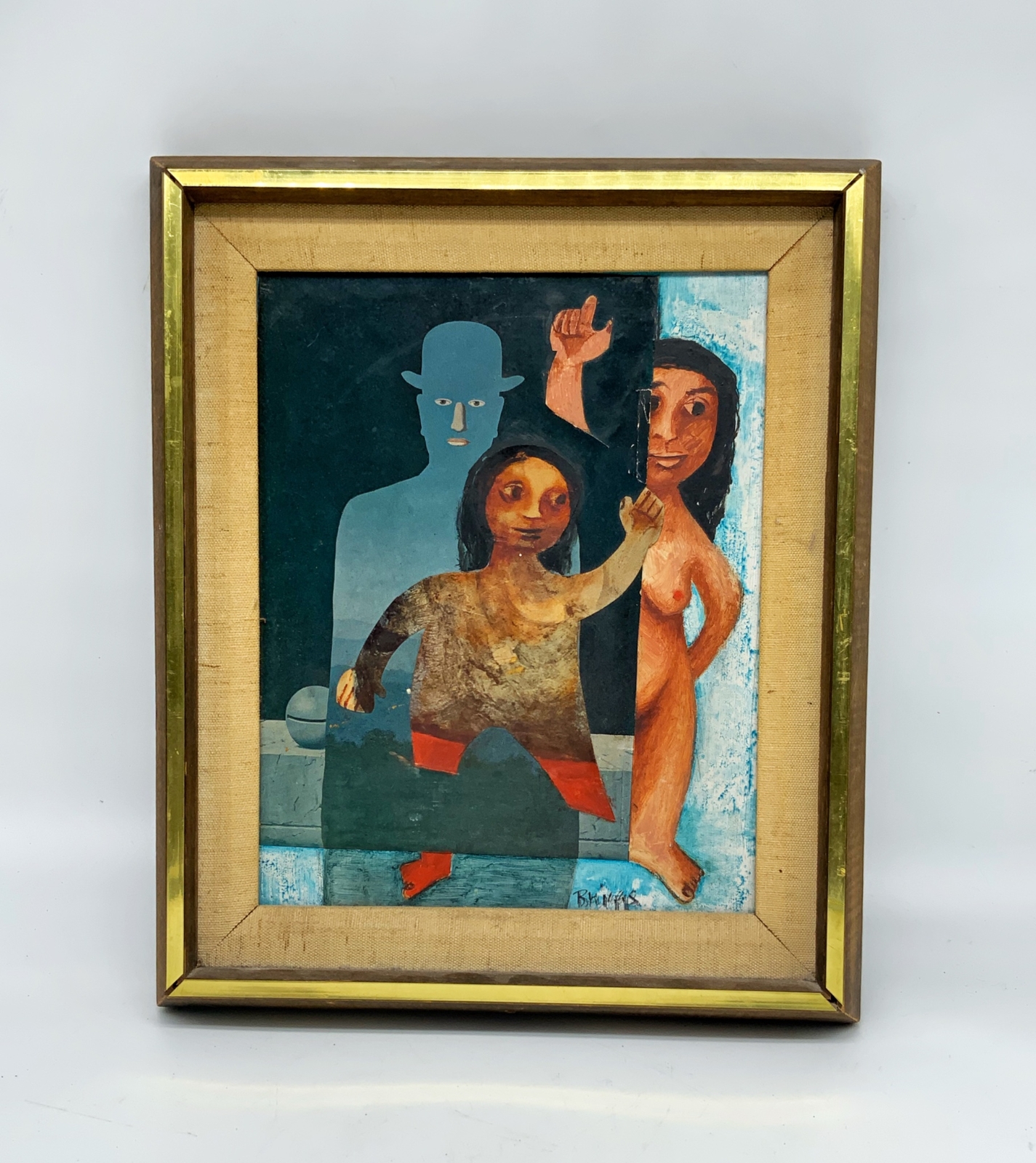 Vintage Mid Century Lamar Briggs MIXED media collage oil on board listed artist