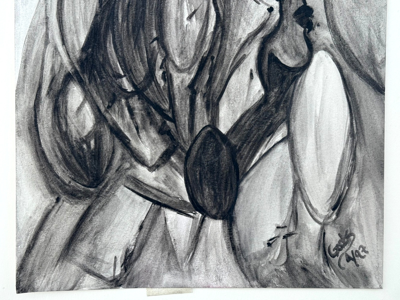 GOOBS SIGNED ABSTRACT WATERCOLOR DRAWING PAINTING WOMEN FACES & FIGURES ORIGINAL