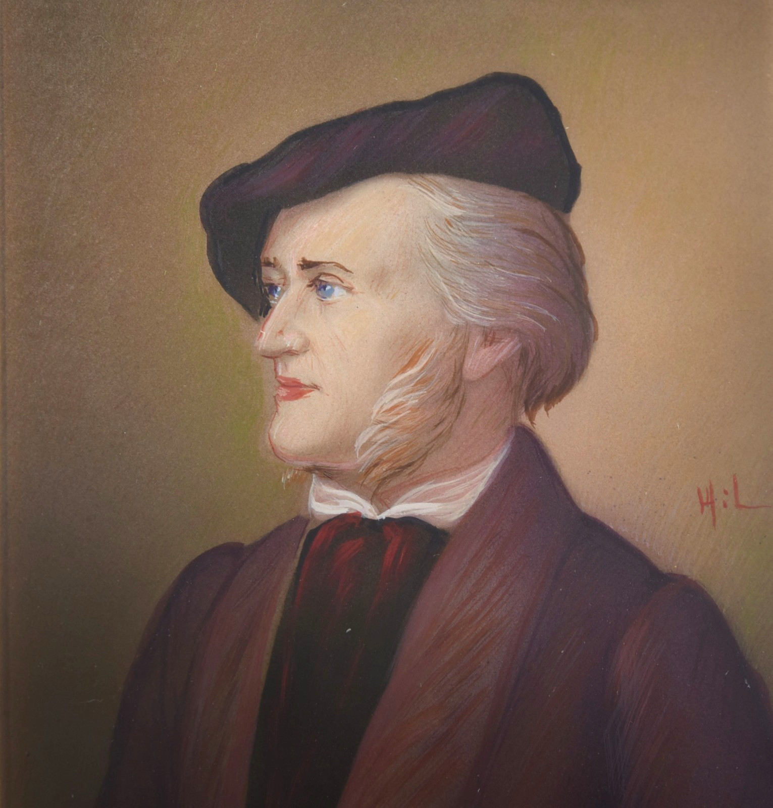 Miniature Portrait Wilhelm Richard Wagner by Italian Artist HiL w/Easel ORIGINAL