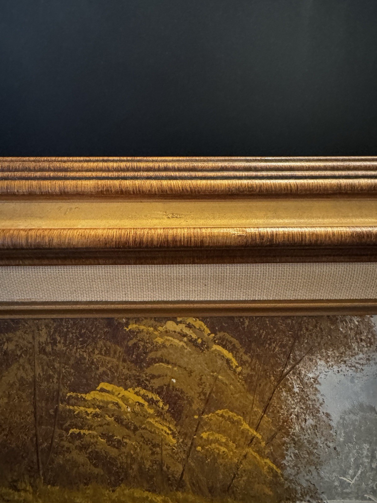 Signed Original Oil Painting Boy Fishing Landscape Wood Gold Frame Wall Art