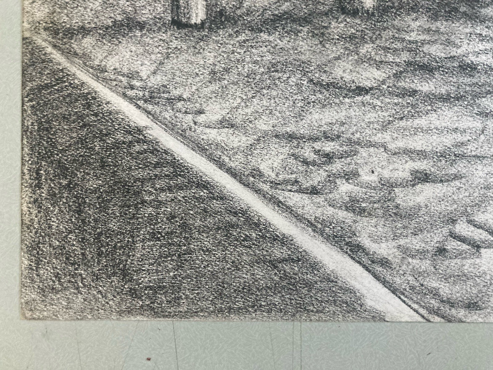1970 Charcoal Drawing on Paper Paris Seine Quay Notre-Dame Pont Neuf Urban Art