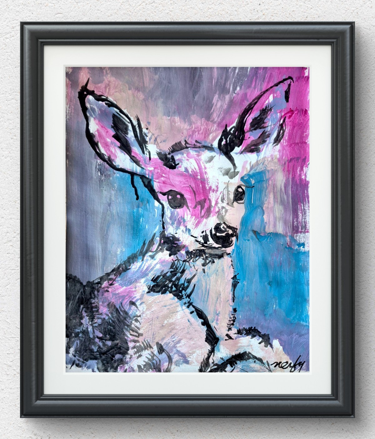 Original Abstract 11×14 Animal Acrylic Doe Painting Signed Bold Wall Art P156