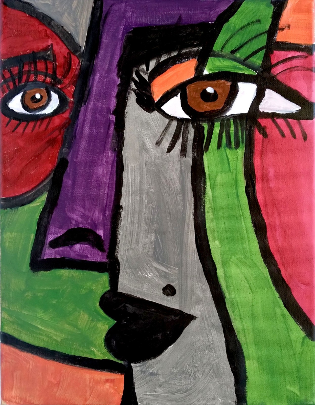 Original Abstract Faces 11×14 Signed Acrylic Canvas Vibrant Contemporary Art