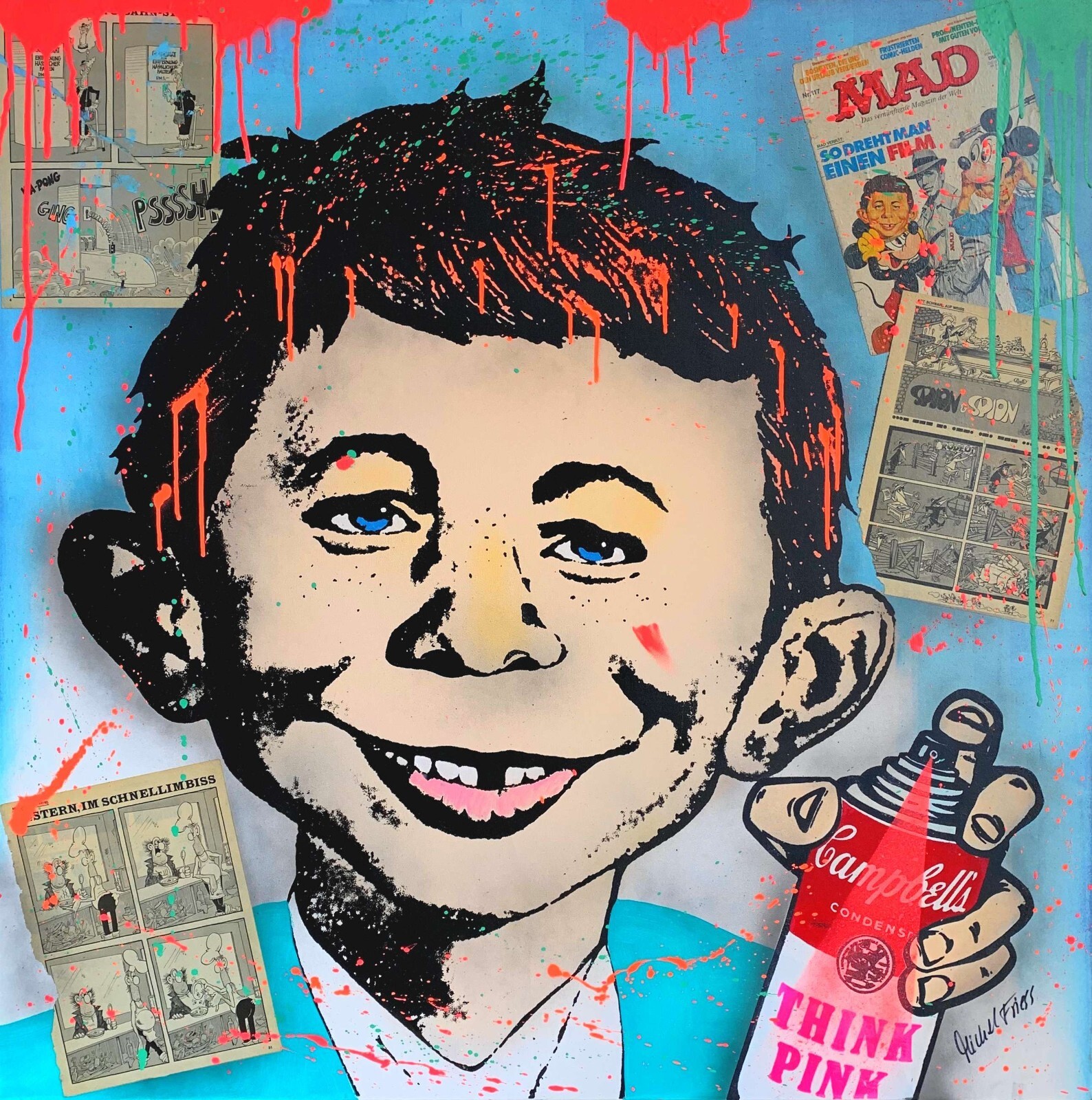 MAD by MICHEL FRIESS – ORIGINAL – LARGE 39 X 39 – BRAINWASH – BANKSY -WARHOL