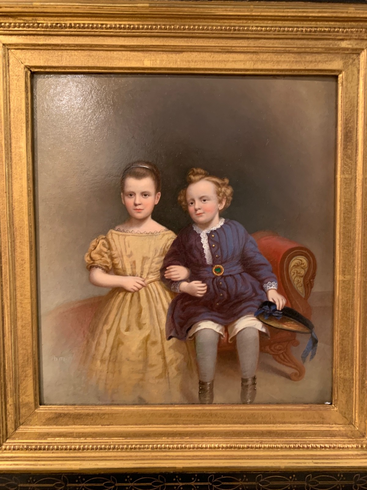 19th Century American School Antique Portrait Oil Painting of Children