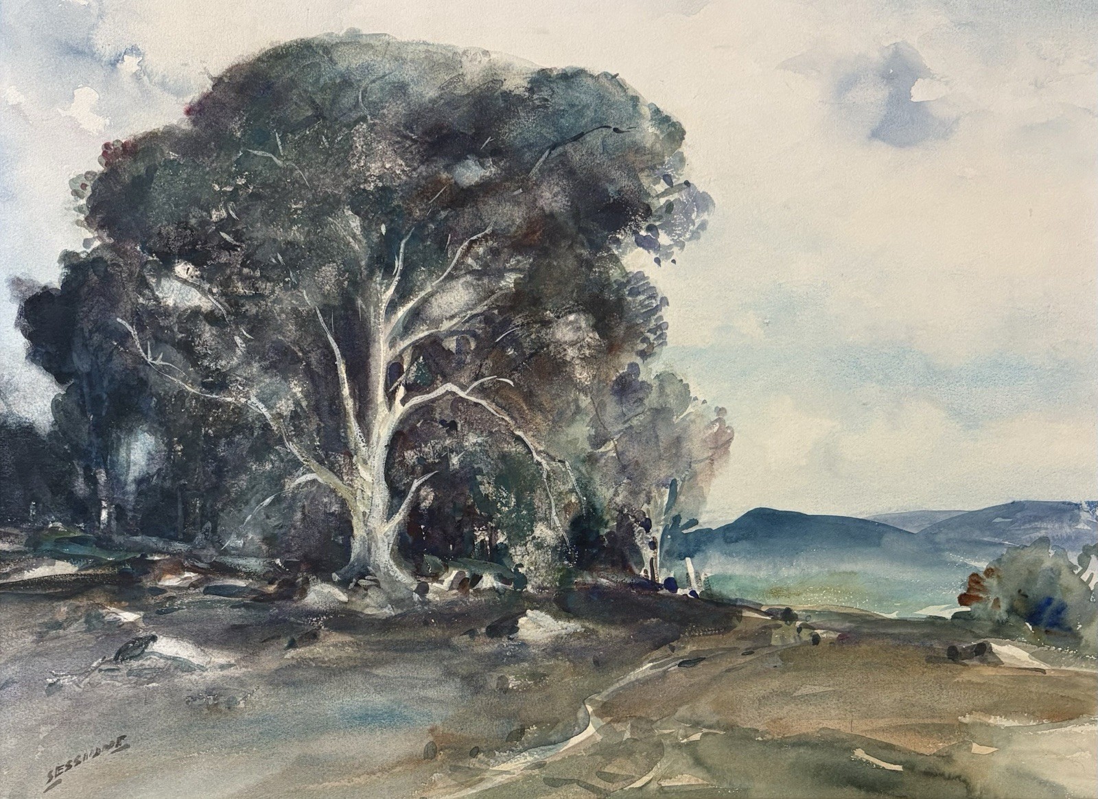 James Milton Sessions Original Signed Summer Landscape Watercolor Painting