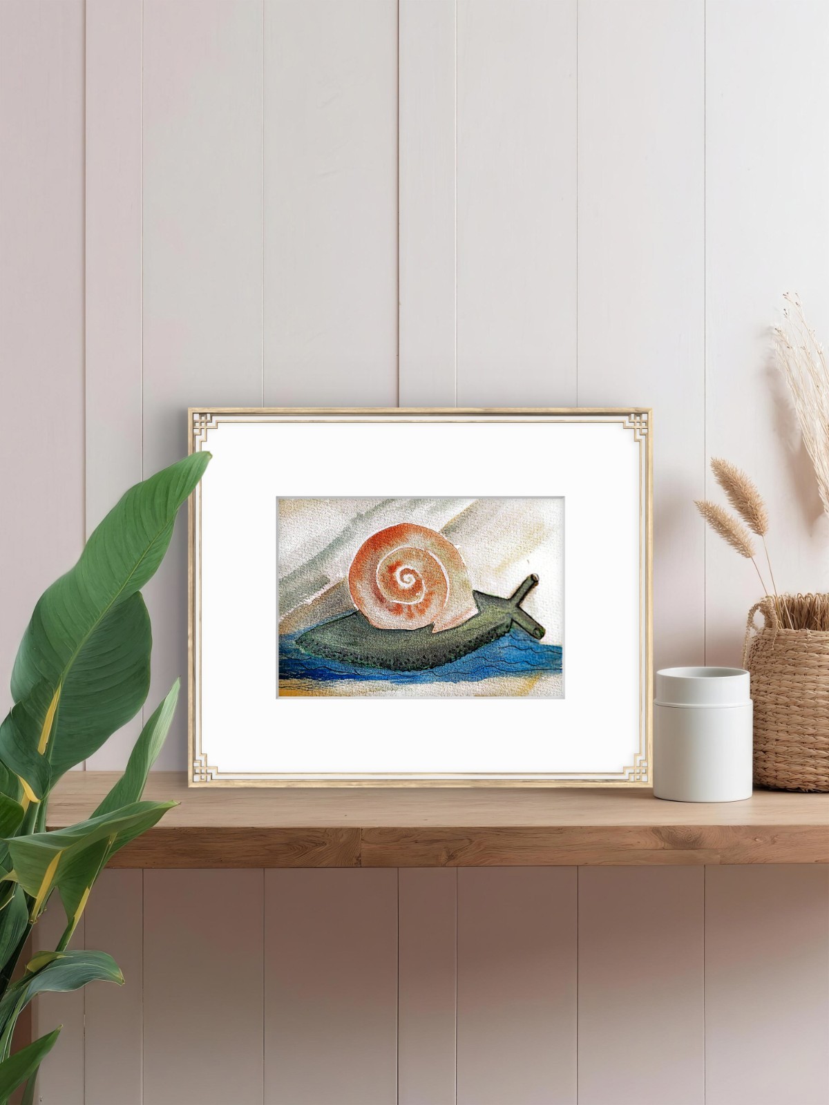 Garden Snail Whimsical Original Impressionist Watercolor 5×7 Signed