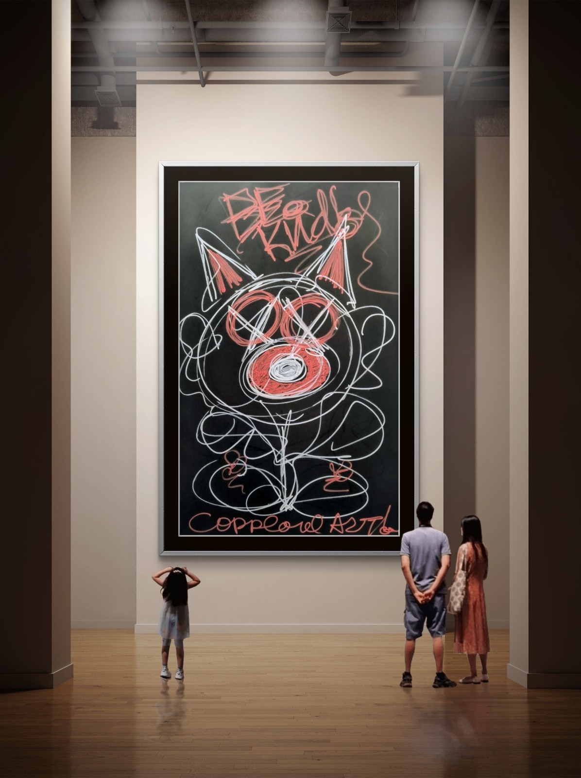 Trey Coppland, Be Kind Abstract Cat Acrylic Painting, 20+30 in, 2026, Signed