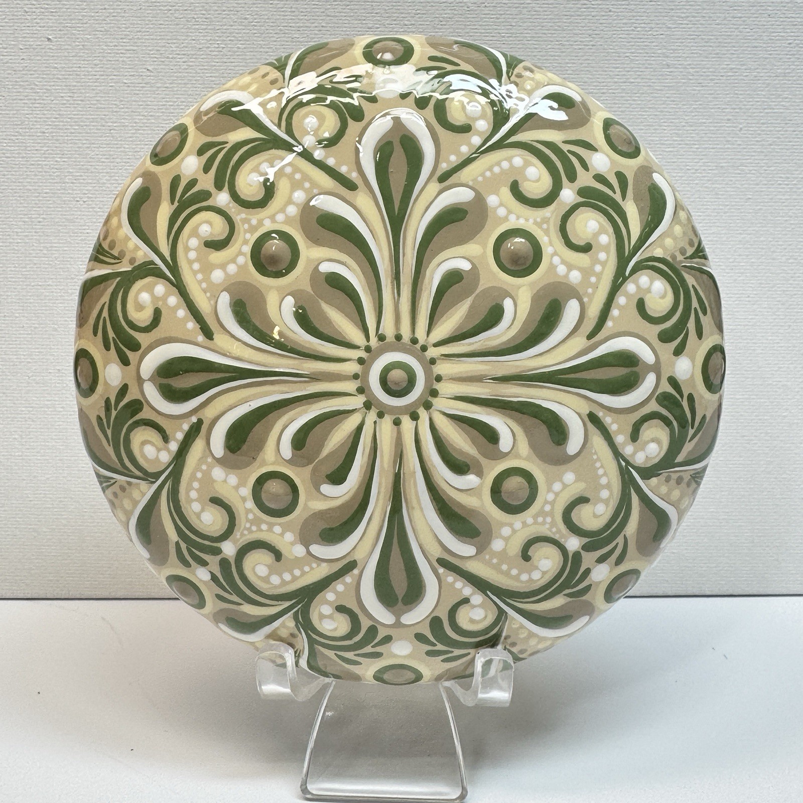 4.5” Delicate Green Mandala – Hand Painted Handmade Stone – By JaDeL
