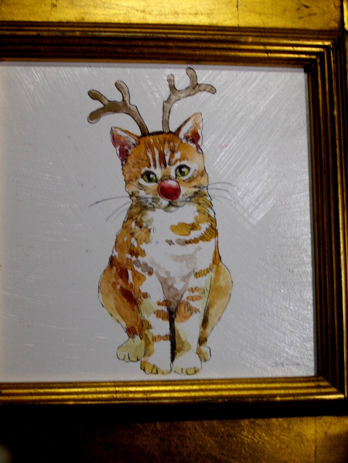 LOVELY Cat Winter Joy Celebrations Signed Betti Grove Giclee Painting Canvas