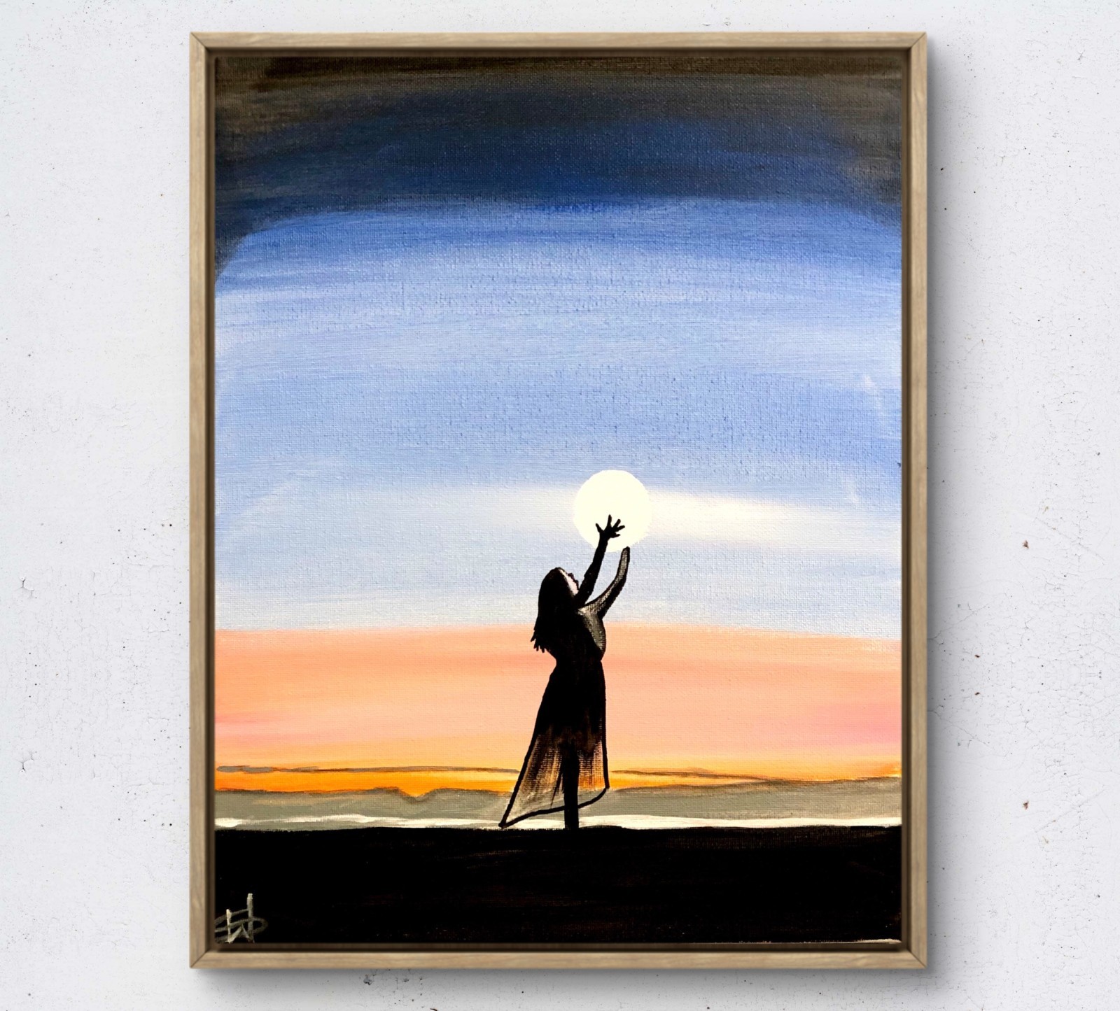 Glowing sphere girl expressionism modern fine art painting 14X11 canvas original