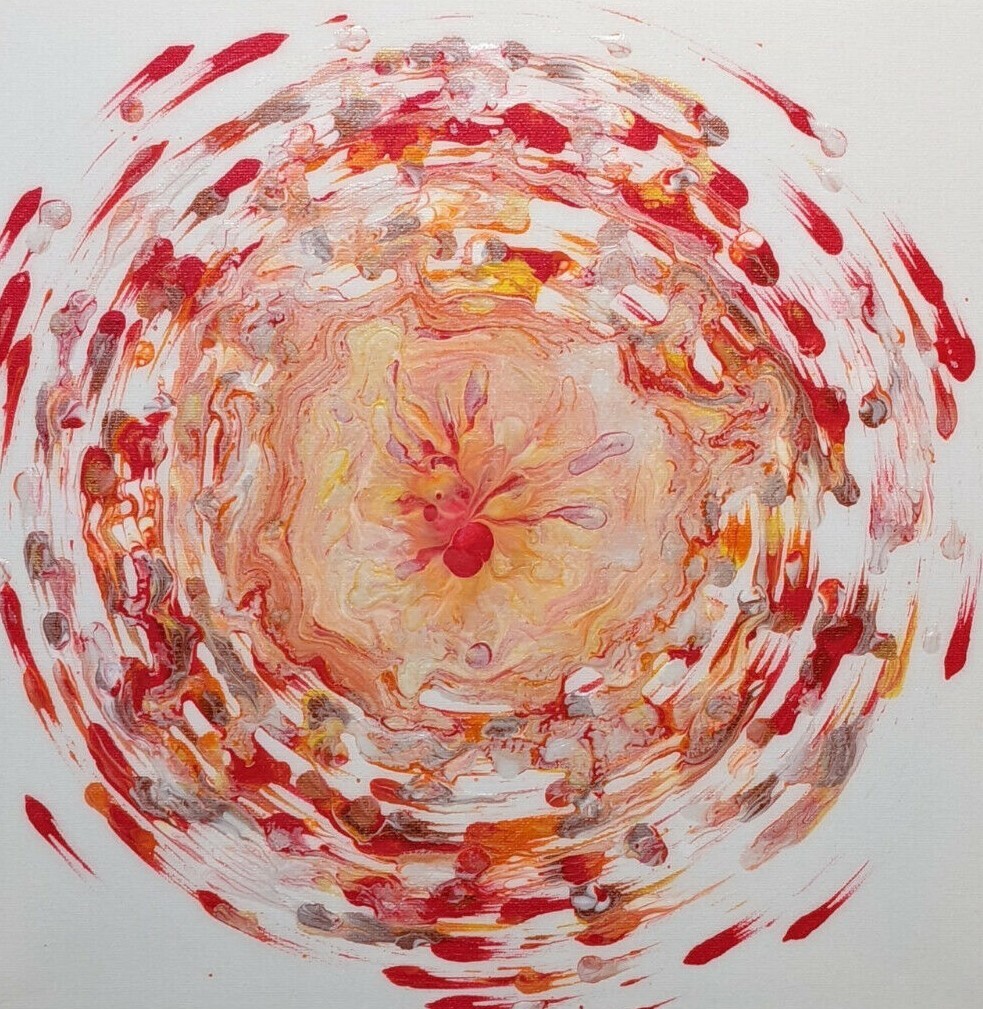 Original Acrylic Fluid Pour Painting, 12×12 Canvas, Metallic Colors Resin Coated