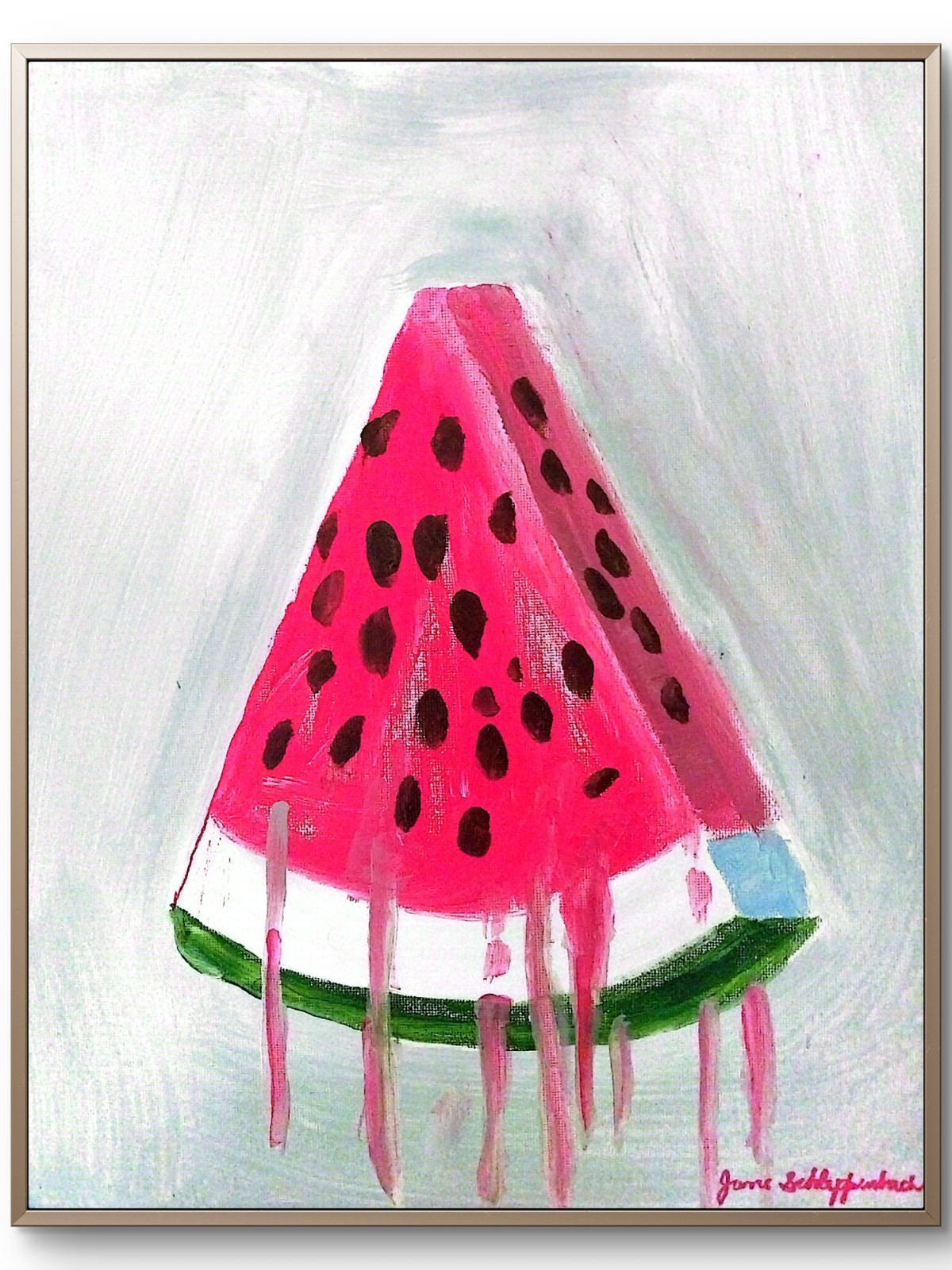 Watermelon Slice Modern Original Signed Canvas Art Acrylic Wall Art 11×14 BACH