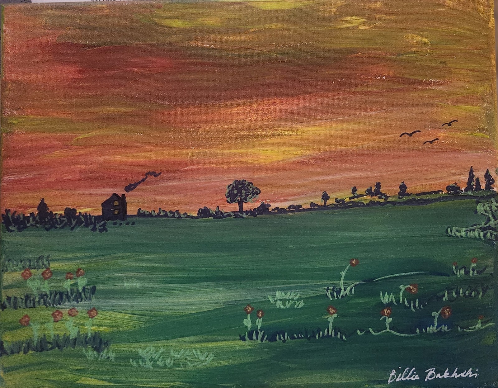 Finger Lakes Quiet Horizon at Dusk Original 11×14 Acrylic Sunset Landscape