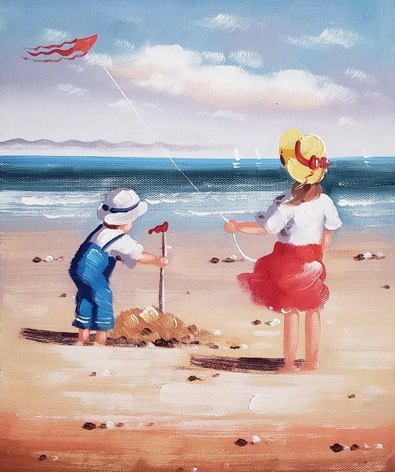 Kids on Beach -#e3CK-3, 10×8 – Hand painted Oil Painting on Canvas