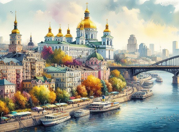 KIEV Ukraine. Painting on giclee canvas 16″x20″ with mat frame