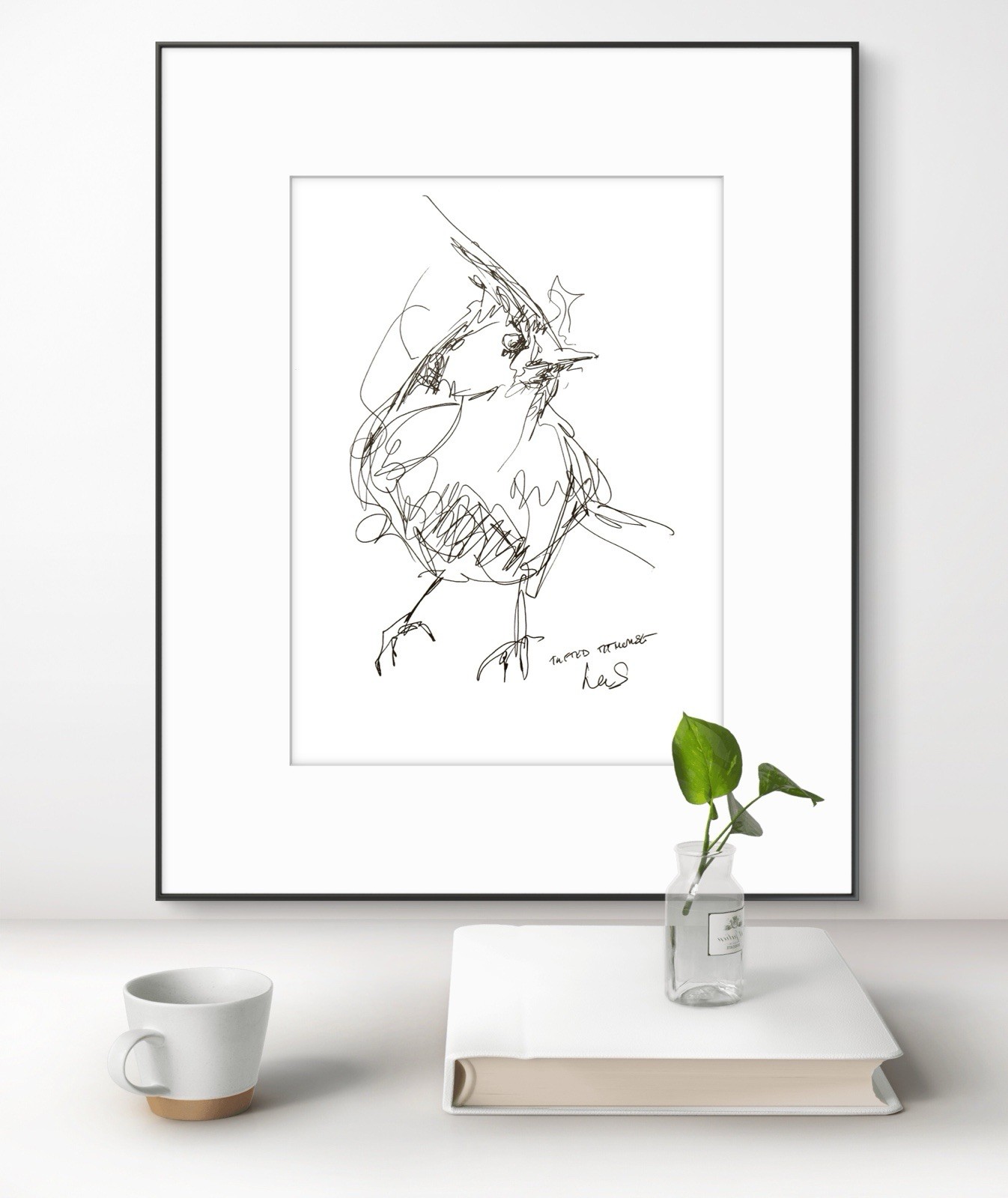 Original Abstract Expressive 9X12 Paper Pen and Ink Bird Handmade Signed 12