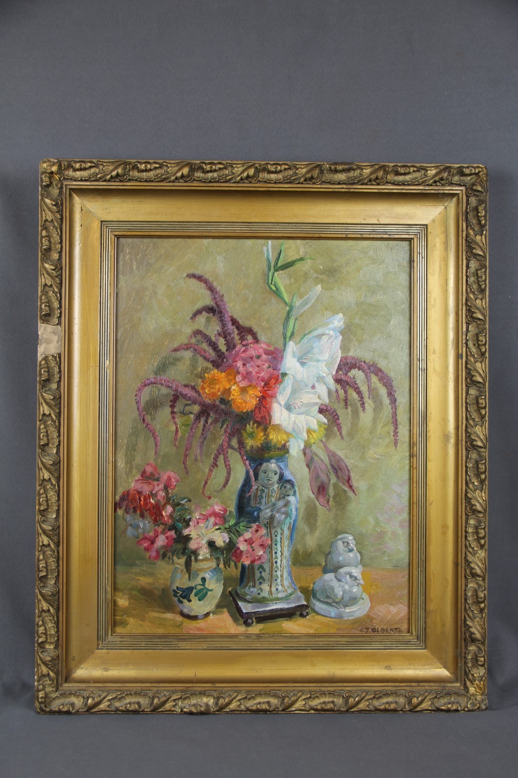 Otto Josef Olbertz Painting Still Life Floral Still Life Vase Figurine Porcelain