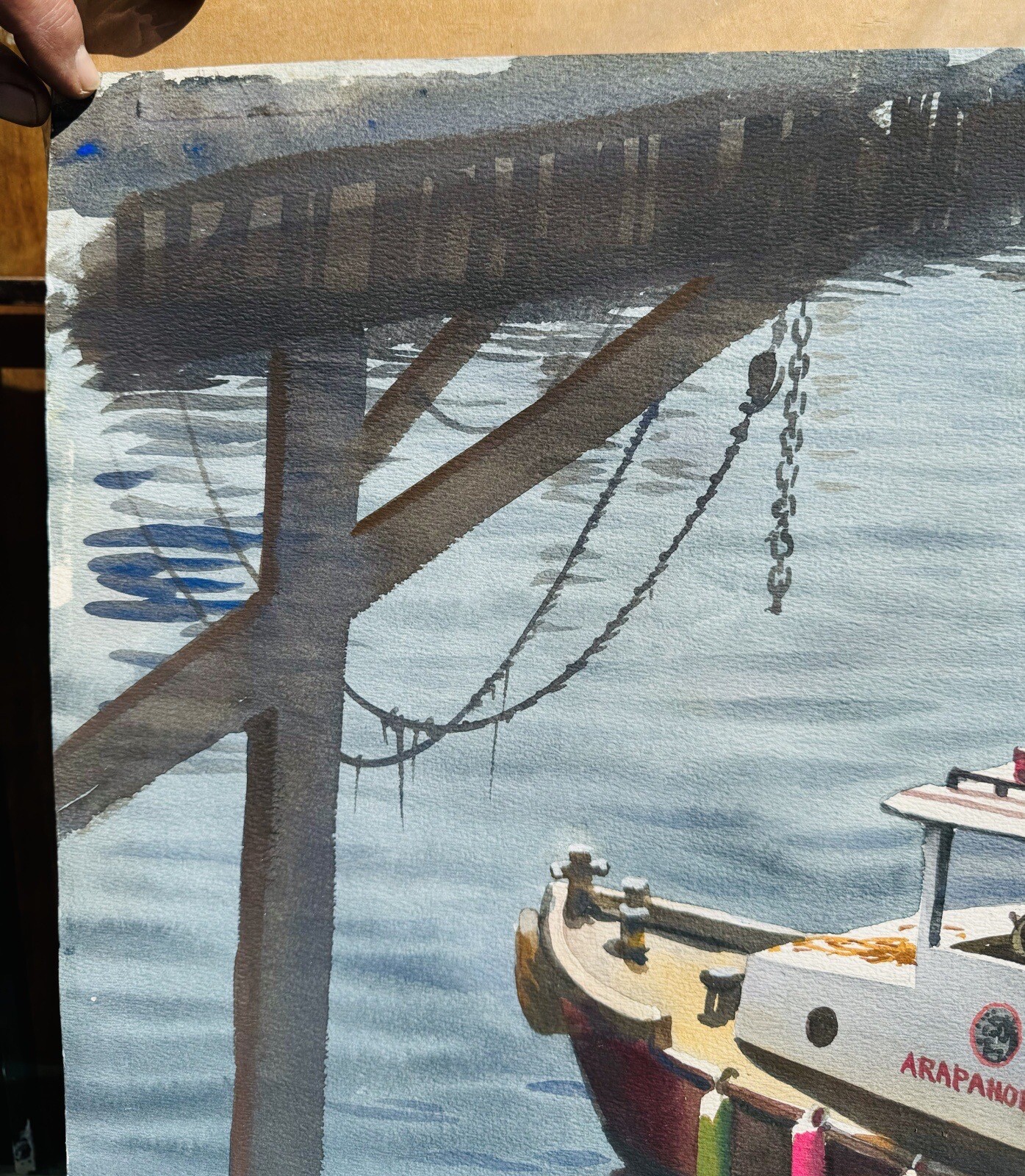 Vintage Post War Impressionist Harbor/Flower Watercolor Painting J Bohnenberger