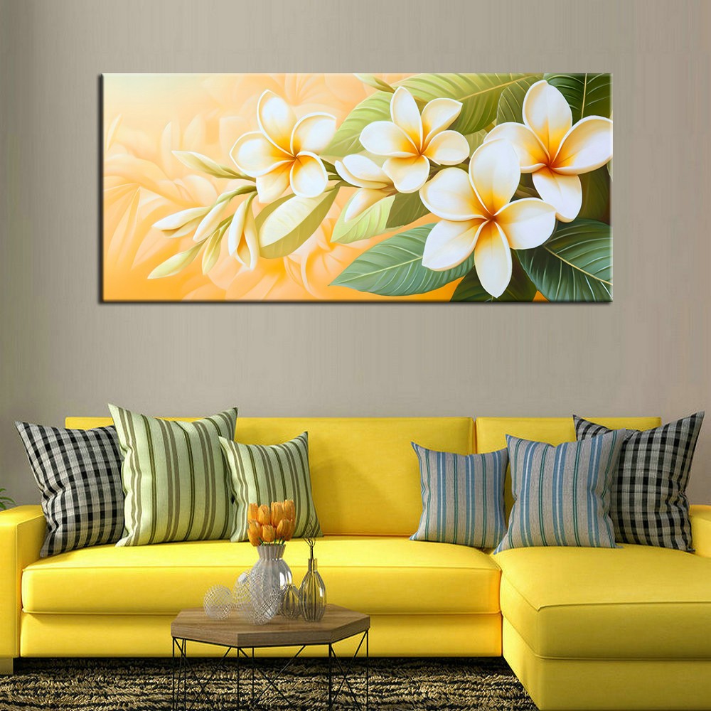 Modern Vibrant Tropical Plumeria Floral HandPainted Oil Painting Wall Art Canvas