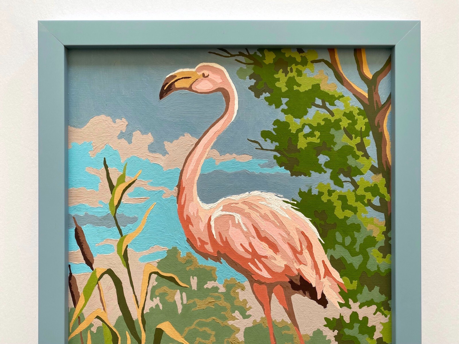 RARE VINTAGE 1950’S ART DECO PAINT BY NUMBER » FLAMINGO » CUSTOM FRAMED PAINTING