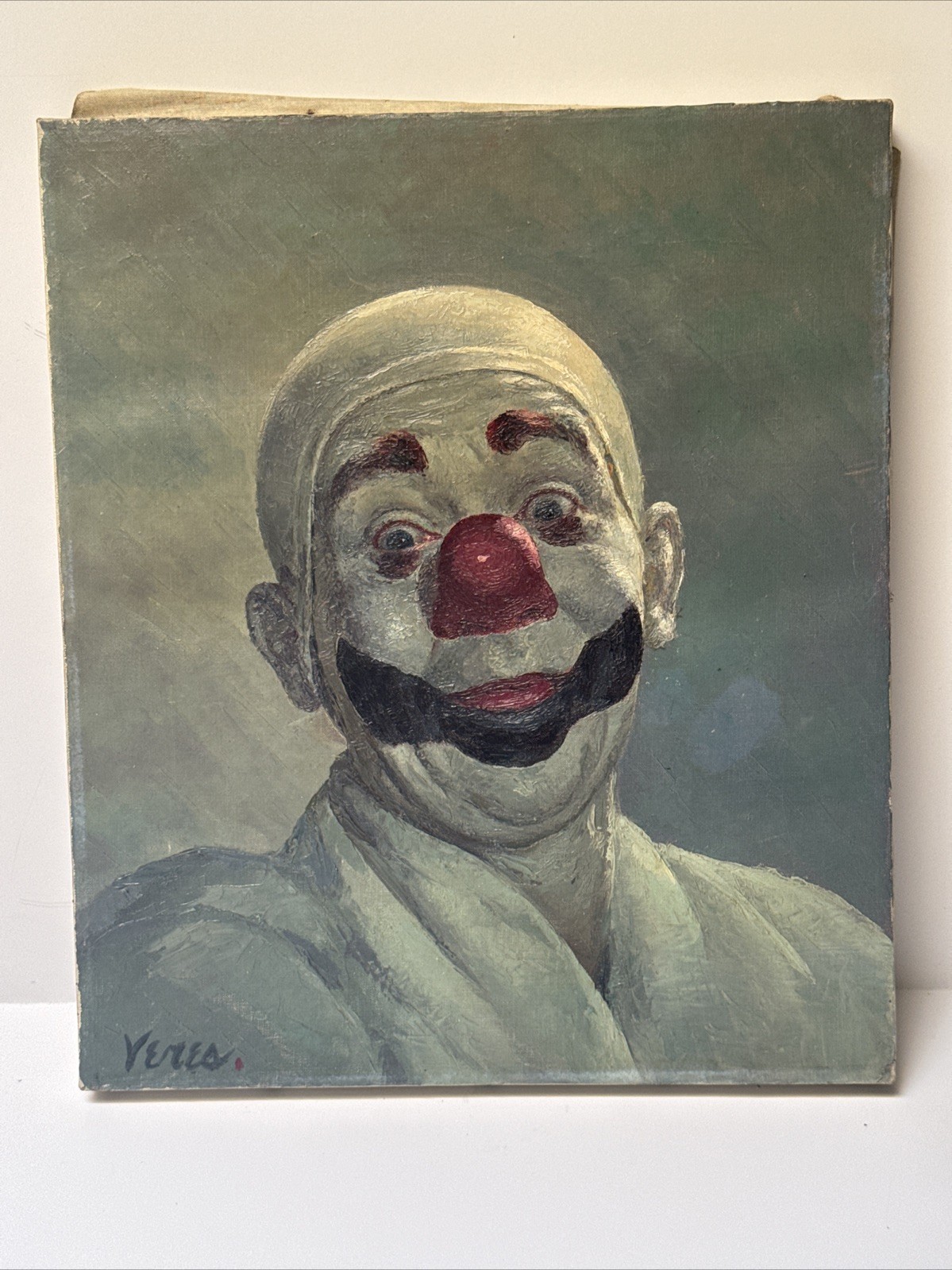 Famous Clown Painting By Veres Mid Century Portrait Circus MARGO CLARK VINTAGE