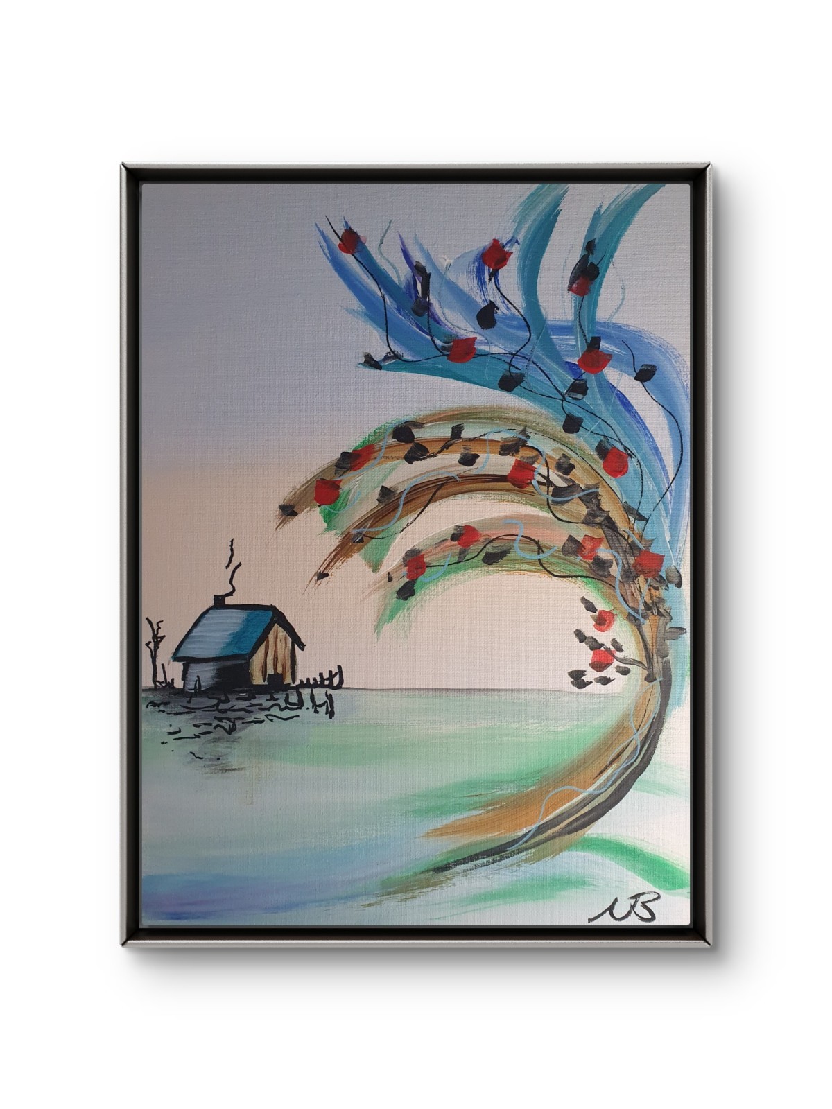 ORIGINAL ACRYLIC PAINTING 12×16 LONELY HOUSE ABSTRACT ARTWORK CANVAS WALL ART