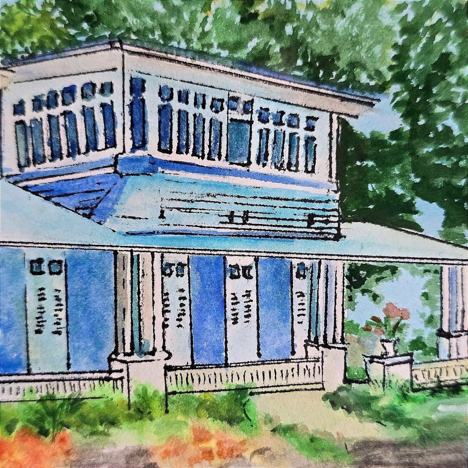 VTG Key West Art «Nine One Five» Restaurant Watercolor Signed YAV 1996 Framed FL